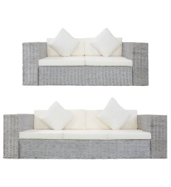 Ensemble de canapés 2 pcs avec coussins Gris Rotin naturel