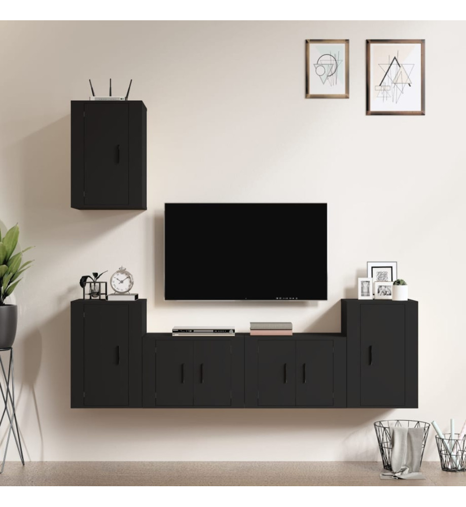 Ensemble de meubles TV 5 pcs Noir Bois d'ingénierie