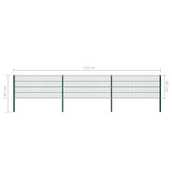 Panneau de clôture avec poteaux Fer 5,1 x 0,8 m Vert