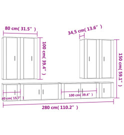 Ensemble de meubles TV 8 pcs Noir Bois d'ingénierie