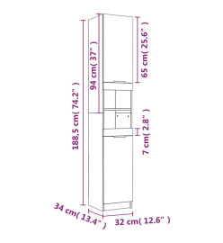 Armoire de bain Sonoma gris 32x34x188,5 cm Bois d'ingénierie