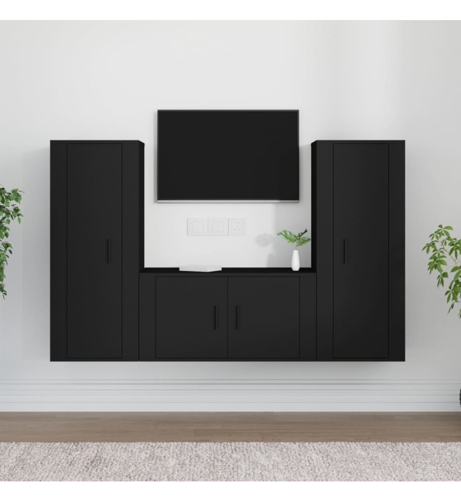 Ensemble de meubles TV 3 pcs Noir Bois d'ingénierie