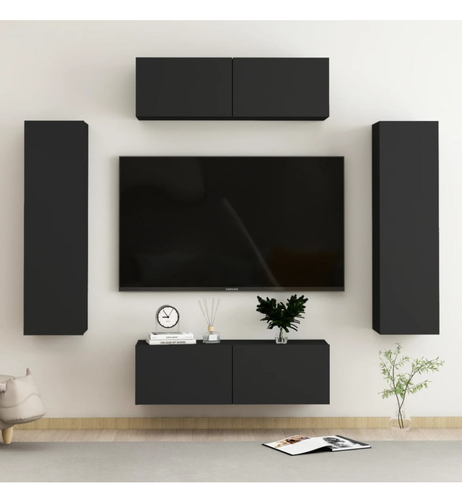 Ensemble de meubles TV 4 pcs Noir Aggloméré