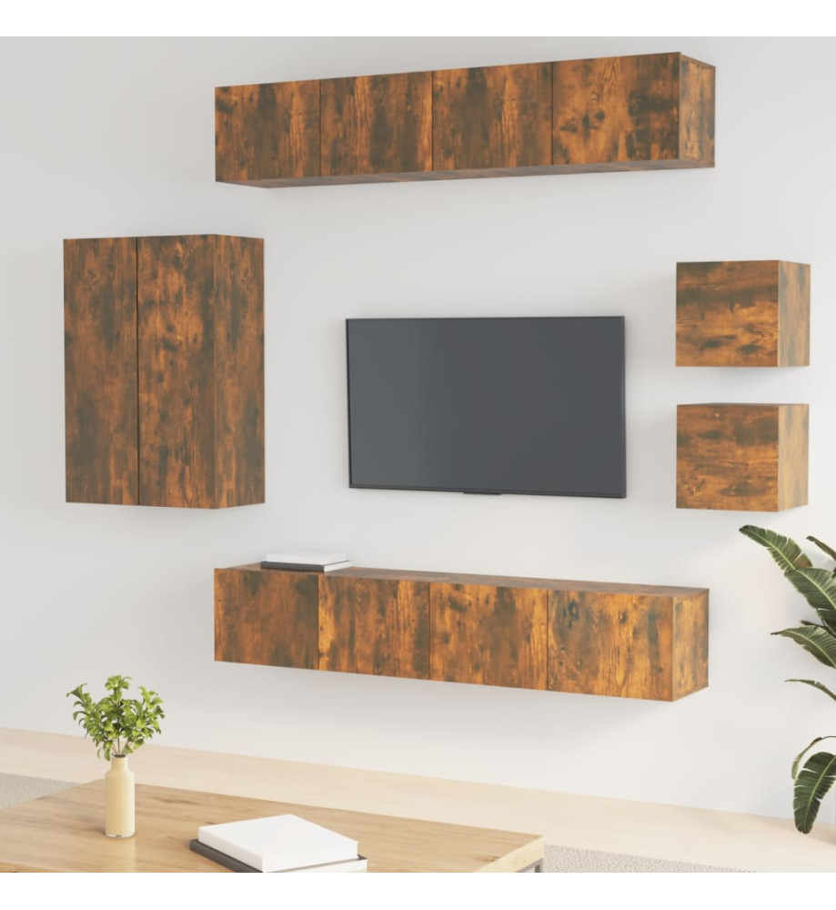 Ensemble de meubles TV 8 pcs Chêne fumé Bois d'ingénierie