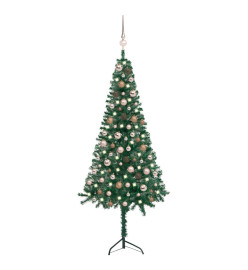 Arbre de Noël artificiel d'angle LED et boules Vert 150 cm PVC