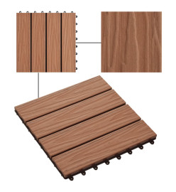 Carreau de terrasse en relief 11 pcs WPC 30 x 30 cm 1 m² Marron