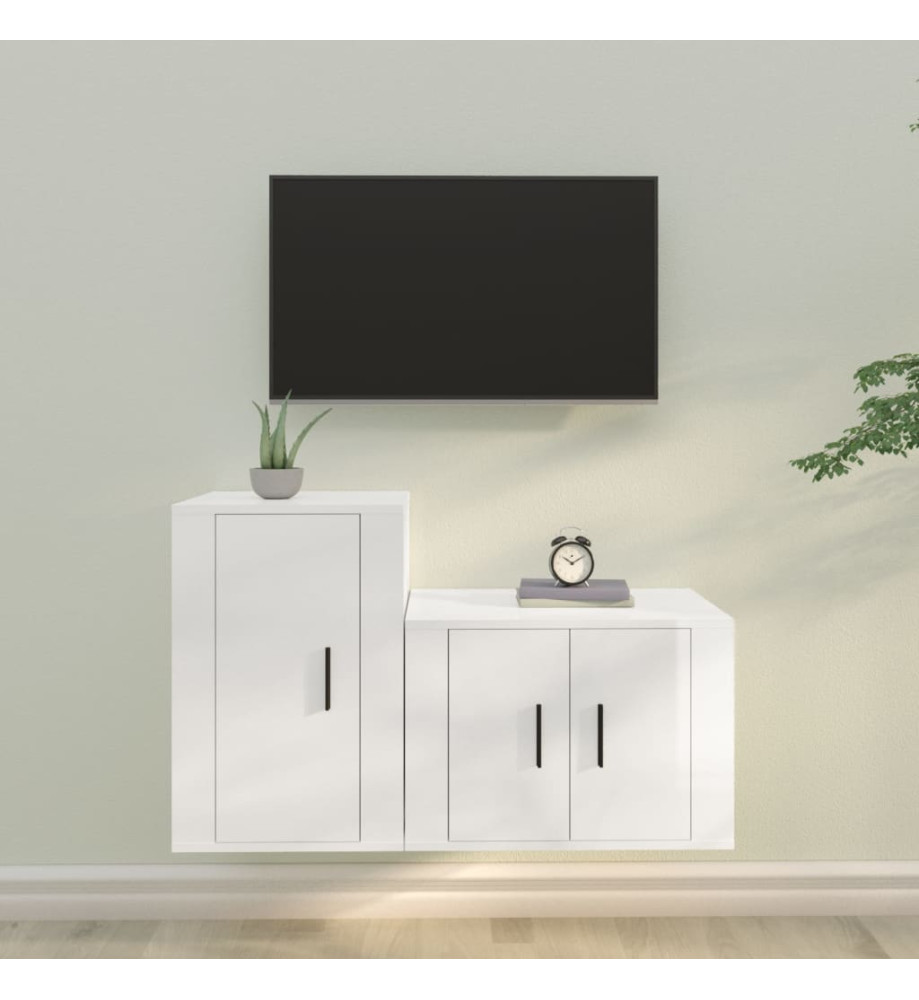 Ensemble de meubles TV 2 pcs blanc brillant bois d'ingénierie