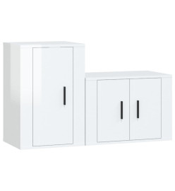 Ensemble de meubles TV 2 pcs blanc brillant bois d'ingénierie