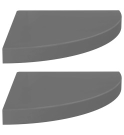 Étagères d'angle flottantes 2pcs gris brillant 35x35x3,8 cm MDF