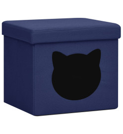 Tabouret de rangement pliable avec motif de chat Bleu Tissu