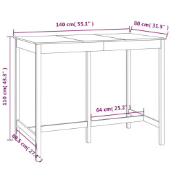 Table de bar 140x80x110 cm Bois massif de pin