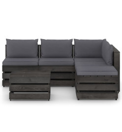 Salon de jardin 6 pcs avec coussins Bois imprégné de gris