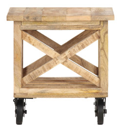 Table d'appoint avec roues 40x40x42 cm Bois de manguier brut