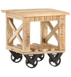 Table d'appoint avec roues 40x40x42 cm Bois de manguier brut