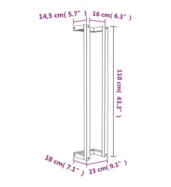 Porte-serviette Gris 23x18x110 cm Bois de pin massif