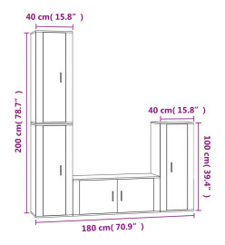 Ensemble de meubles TV 4 pcs Noir Bois d'ingénierie