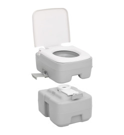 Toilette de camping portable gris et blanc 20+10 L PEHD