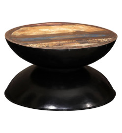 Table basse Bois de récupération massif Base noire 60x60x33 cm