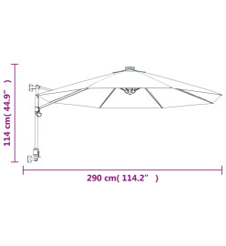 Parasol mural avec LED rouge vif 290 cm