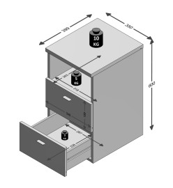 FMD Table de chevet avec 2 tiroirs et étagère ouverte Blanc