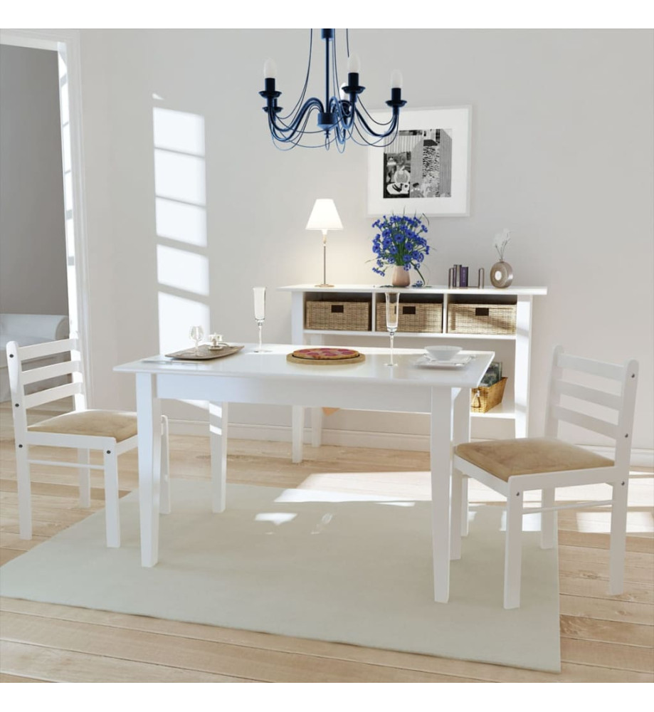 Chaises à manger lot de 2 blanc hévéa solide et velours