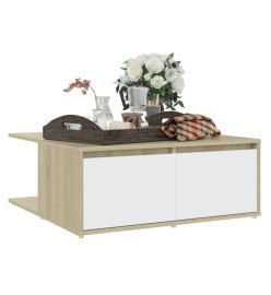 Table basse Blanc et chêne sonoma 80x80x31 cm Aggloméré