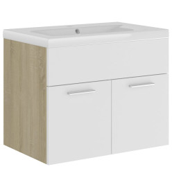 Armoire d'évier et lavabo intégré Blanc/chêne sonoma Aggloméré