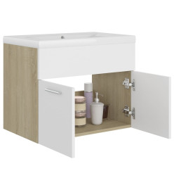 Armoire d'évier et lavabo intégré Blanc/chêne sonoma Aggloméré