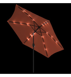 Parasol d'extérieur avec LED et mât en acier 300 cm Terre cuite