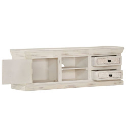 Meuble TV Blanc 120x30x40 cm Bois massif de manguier