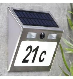 HI Numéro de maison éclairé solaire à LED Argenté