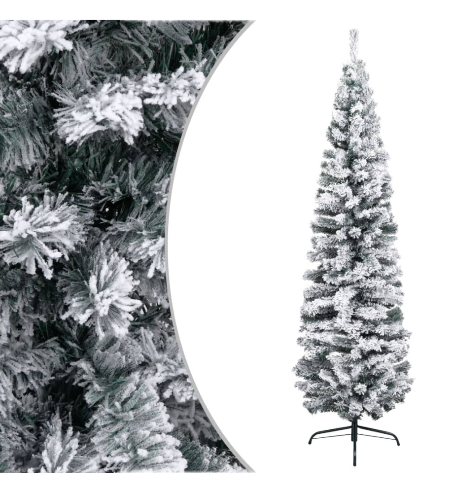 Sapin de Noël artificiel mince flocon de neige vert 210 cm PVC