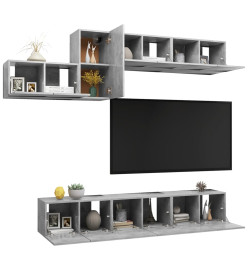 Ensemble de meuble TV 7 pcs Gris béton Aggloméré