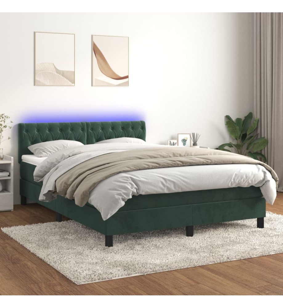 Sommier tapissier matelas et LED Vert foncé 140x190 cm Velours Sommier tapissier matelas et LED Vert foncé 140x190 cm Velours