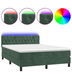 Sommier tapissier matelas et LED Vert foncé 140x190 cm Velours