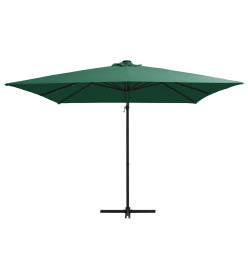 Parasol déporté avec LED et mât en acier 250x250 cm Vert