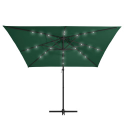 Parasol déporté avec LED et mât en acier 250x250 cm Vert