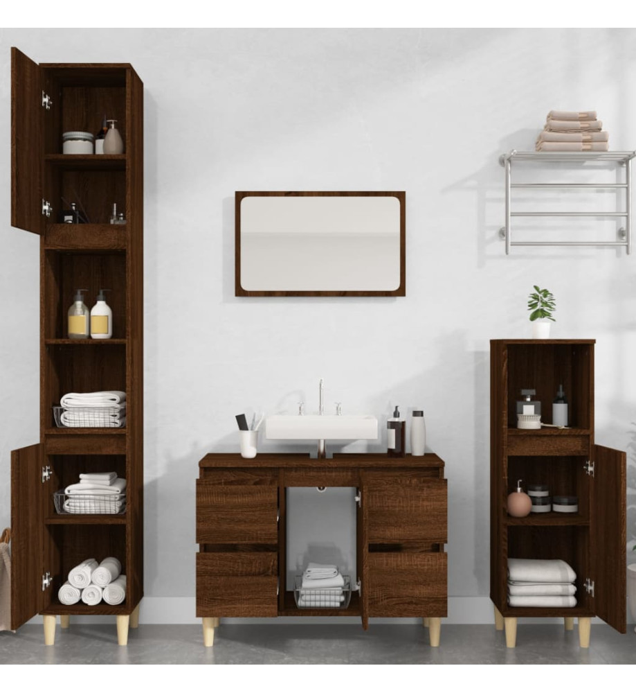 Ensemble de meubles de salle de bain 3 pcs Chêne marron