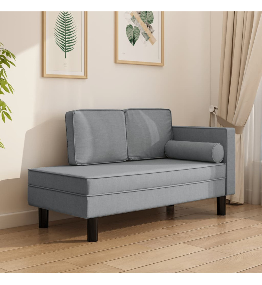 Chaise longue avec coussins et traversin gris clair tissu