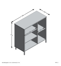 FMD Commode avec 5 compartiments ouverts Chêne artisanal Acier foncé