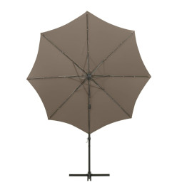 Parasol déporté avec mât et lumières LED Taupe 300 cm