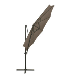 Parasol déporté avec mât et lumières LED Taupe 300 cm