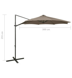 Parasol déporté avec mât et lumières LED Taupe 300 cm