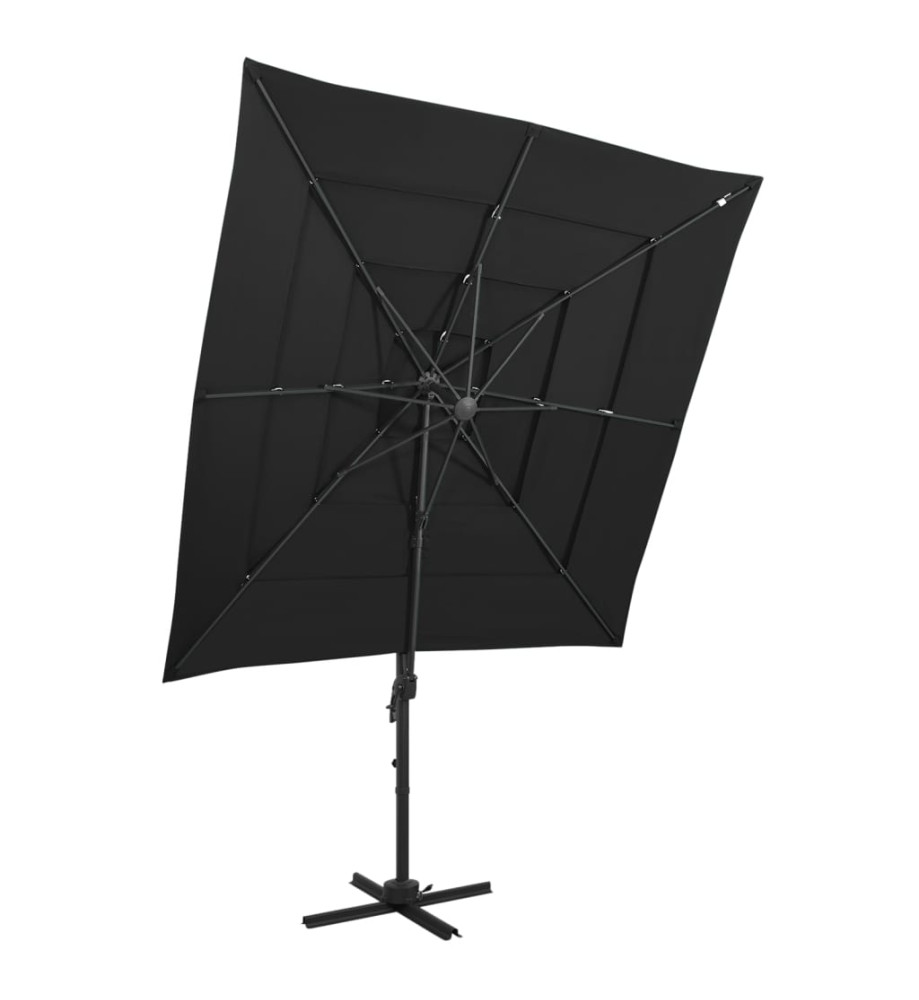 Parasol à 4 niveaux avec mât en aluminium Noir 250x250 cm