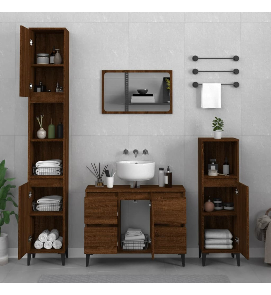 Ensemble de meubles de salle de bain 3 pcs Chêne marron