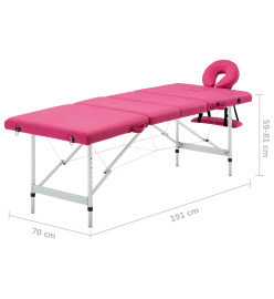 Table de massage pliable 4 zones Aluminium Rose