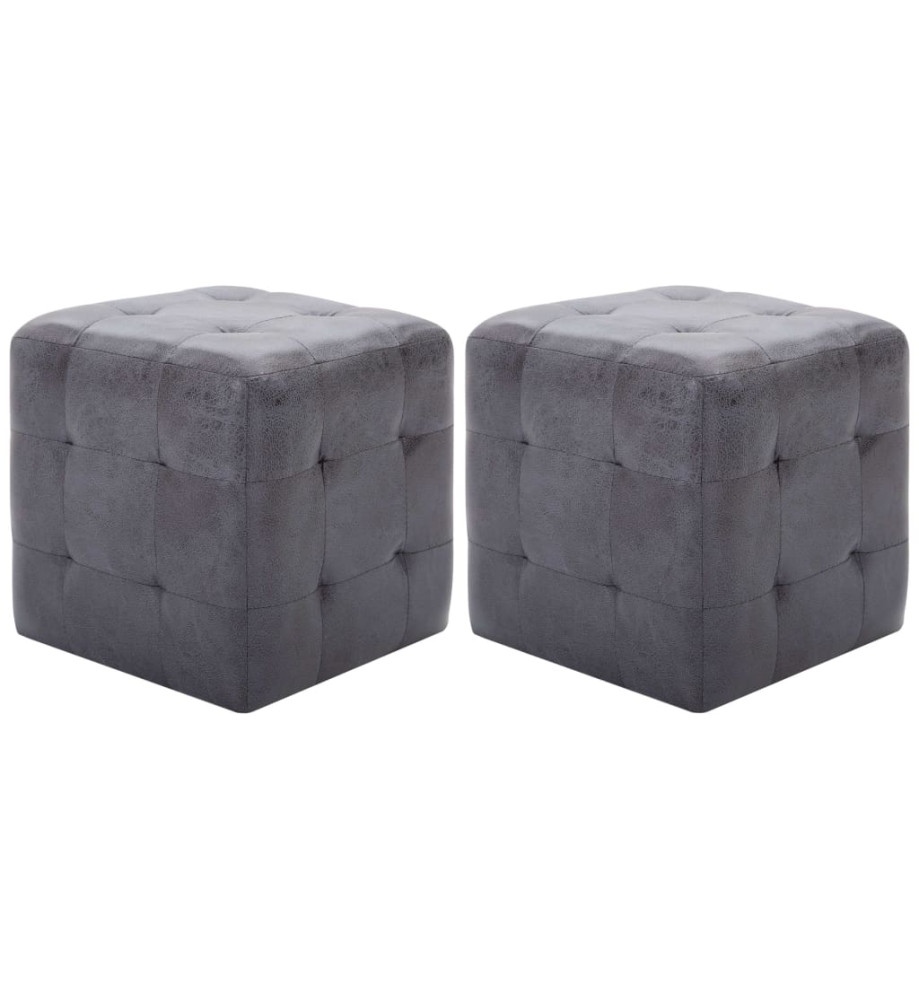 2 pcs Poufs Gris 30 x 30 x 30 cm Similicuir daim