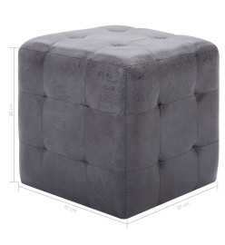 2 pcs Poufs Gris 30 x 30 x 30 cm Similicuir daim