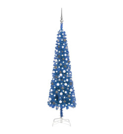 Arbre de Noël mince pré-éclairé et boules bleu 210 cm