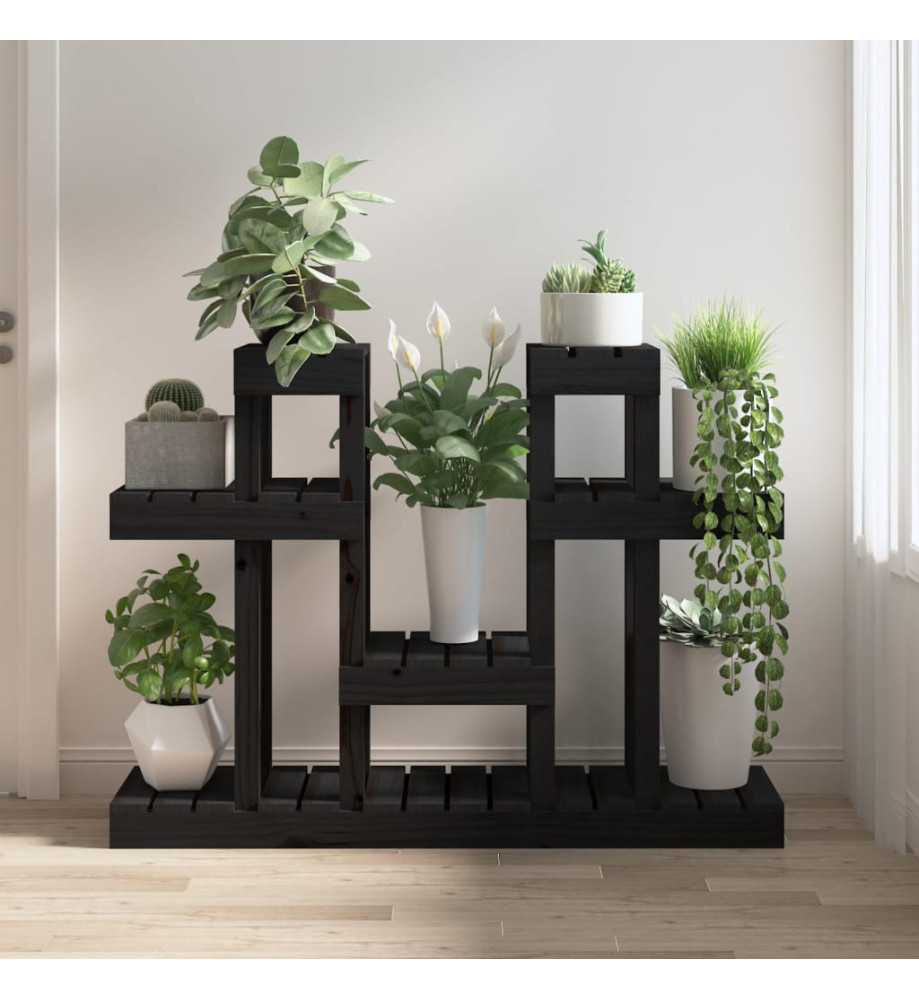 Support à plantes Noir 104,5x25x77,5 cm Bois massif de pin